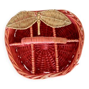Grand panier vintage en osier peint - Forme de pêche