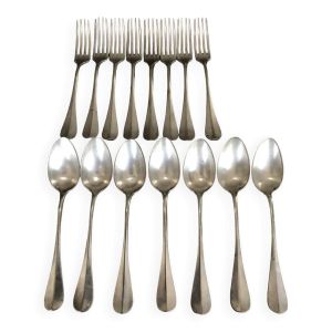 Lot de 15 anciens couverts en métal argenté monogrammé, orfèvrerie christofle