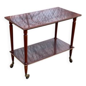Desserte table roulante 2 niveaux en acajou laqué et laiton 1960