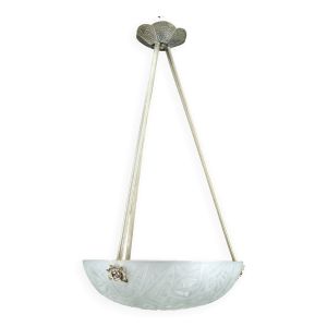 Lustre / Vasque par Noverdy, Monture en Bronze Argenté, Art Déco, c. 1930