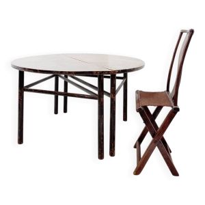 Paire de consoles chinoises en demi-lune - Table centrale et chaise pliante