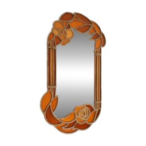Miroir de style Art Déco en métal et résine orange, années 70