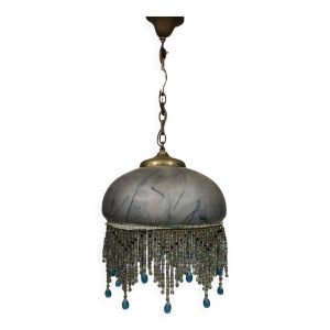 Lustre bleu verrerie  de vianne pour suberville h 20cm diamètre 30cm avec chaînette bronze