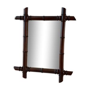 Miroir de barbier en chêne massif façon bambou, années 30-40, 60x50 cm