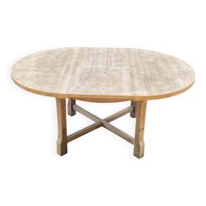 Table à manger ronde extensible de ferme rénovée en bois brut 170cm