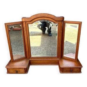 Coiffeuse en bois et miroir triptyque