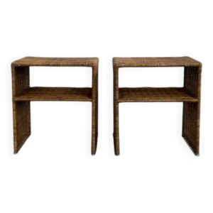 Tables de Chevet en Osier, années 60-70, Set de 2