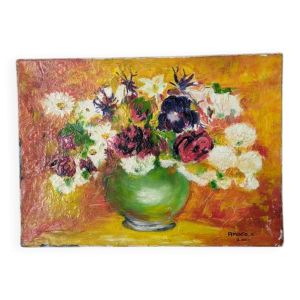 Acrylique sur toile tableau ancien nature morte vintage décoration campagne