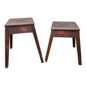 2 tabourets d'atelier anciens en bois