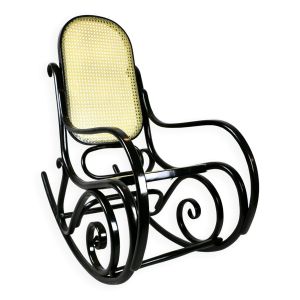 Fauteuil à bascule noir vintage attribué à Michael Thonet