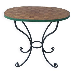 Table console en fer forgé et noyer