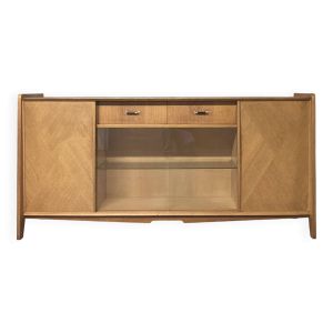 Grande enfilade buffet vitrine chêne doré vintage années 50