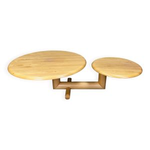 Table basse pivotante à deux niveaux en bois par Roche Bobois, années 1980