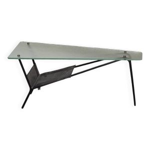 Table basse en verre et métal laqué noir