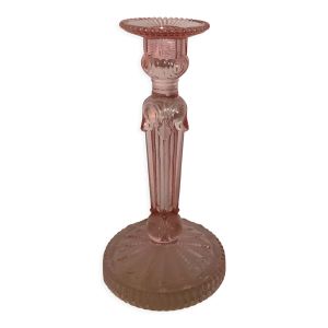 Ancien bougeoir en verre rose style rosaline