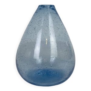 Vase soliflore verre bullé bleu vintage