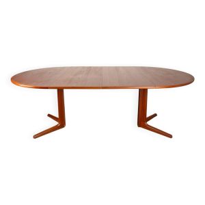 Table de repas Danoise extensible en teck, avec pied central, Niels Moller.