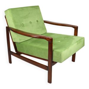 Fauteuil vintage en bois marron, vert pois, design Z. Bączyk - 2 pièces disponibles