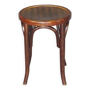 tabouret bistrot bas en bois courbé assise lamée , vers 1920