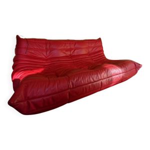 LIGNE ROSET Canapé Togo Cuir Indiana Rouge Michel Ducaroy