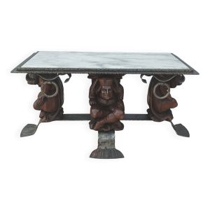 Jean-maurice rothschild (1902-1999) table basse en fer forgé et marbre 1950