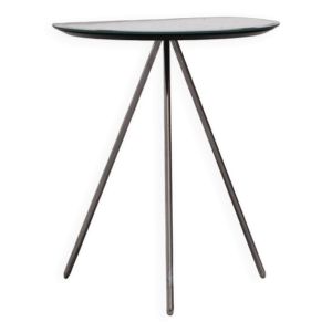 Guéridon tripode design en verre et métal chromé – Style minimaliste