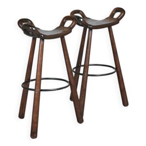 Tabouret de bar vintage ''Marbella'' en bois et fer, Espagne 1970