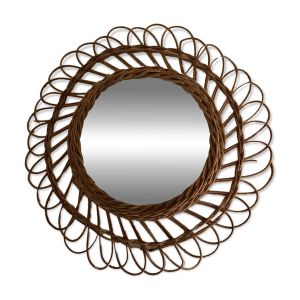 Miroir de sorcière en rotin vintage