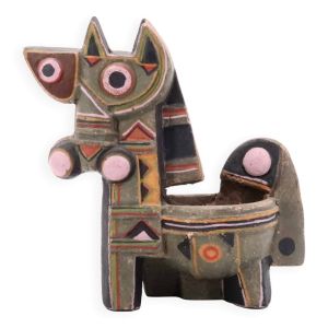 Sculpture cheval cubique en céramique peinte, années 70