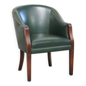 Chaise d'appoint/de bureau/de salle à manger en cuir de vachette vert et bois de style anglais