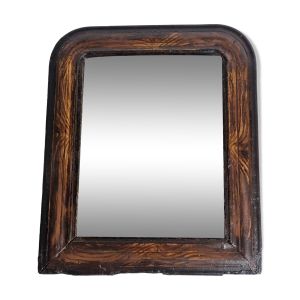 Miroir ancien Louis-Philippe, bois peint imitation bois, 30 x 37 cm, XIXe