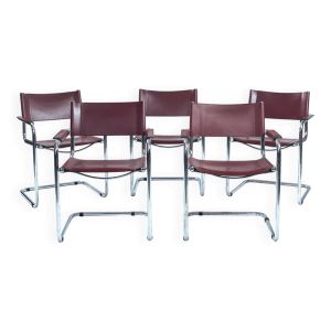 Chaises Bauhaus S34 Mart Stam Marcel en cuir bordeaux, Fasem, années 1980
