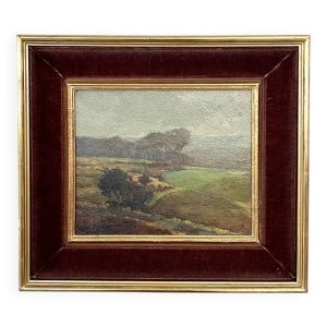 Tableau «Paysage de campagne», huile sur isorel signée