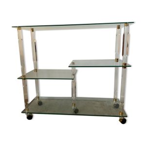 Desserte Hollywood Regency en lucite et laiton