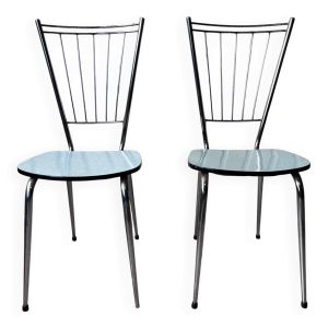 Duo de chaise en Formica bleu et métal