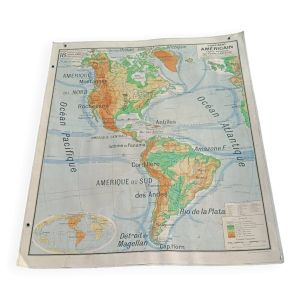 Ancienne carte scolaire du continent américain Vidal Lablache