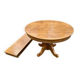 Table à manger ronde extensible pied central en chêne massif avec 2 rallong