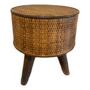Tabouret en bois et osier