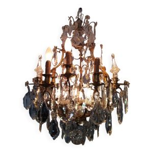 Lustre bronze et pampilles en cristal Baccarat