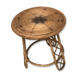 Tabouret en bambou années 50 décoration bois naturelle rotin osier Vintage Porte plante