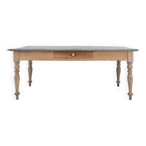 Table à manger rustique en pin français avec plateau en zinc, vers 1850