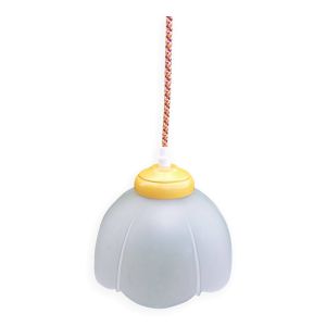 Suspension verre corolle dépoli blanc vintage, cordon pixel orange