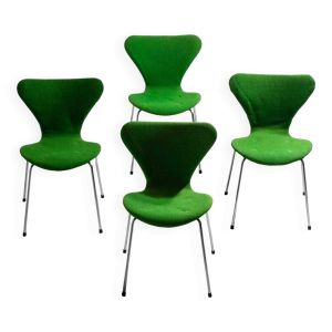 4 chaises papillon Fritz Hansen en tissu vert, années 1980