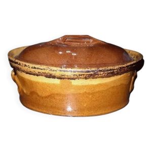 Terrine vintage en terre cuite avec couvercle