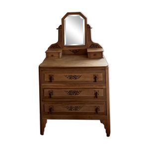 Commode coiffeuse art déco en chêne brut