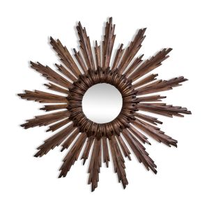 Miroir soleil de sorcière en bois 1950