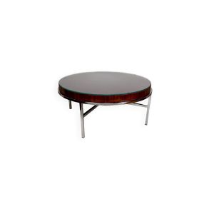 Table Basse Moderniste – Chrome & Bois Exotique – Italie, Circa 1960-1970