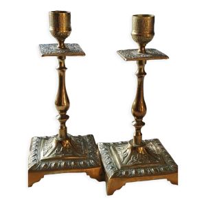 Paire de bougeoirs flambeaux antiques, style rocaille/baroque, XIXème