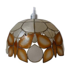 Suspension luminaire en nacre décor papillons vintage