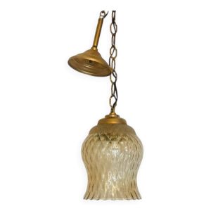 Suspension baladeuse vintage en verre trempé – Forme cloche – Années 60–70.